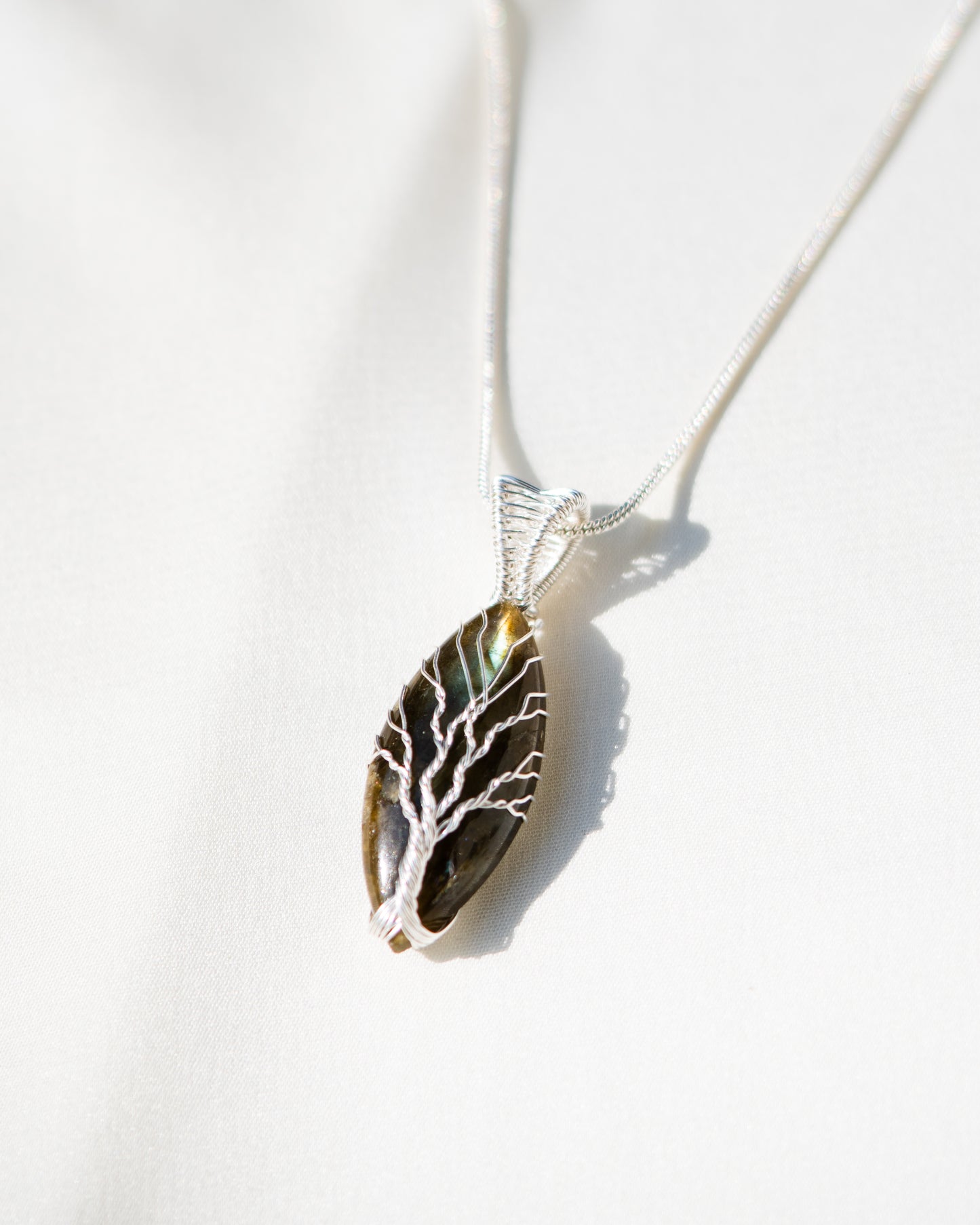 Labradorite Tree of Life Pendant - Handwoven Silver Wire Wrapped Necklace