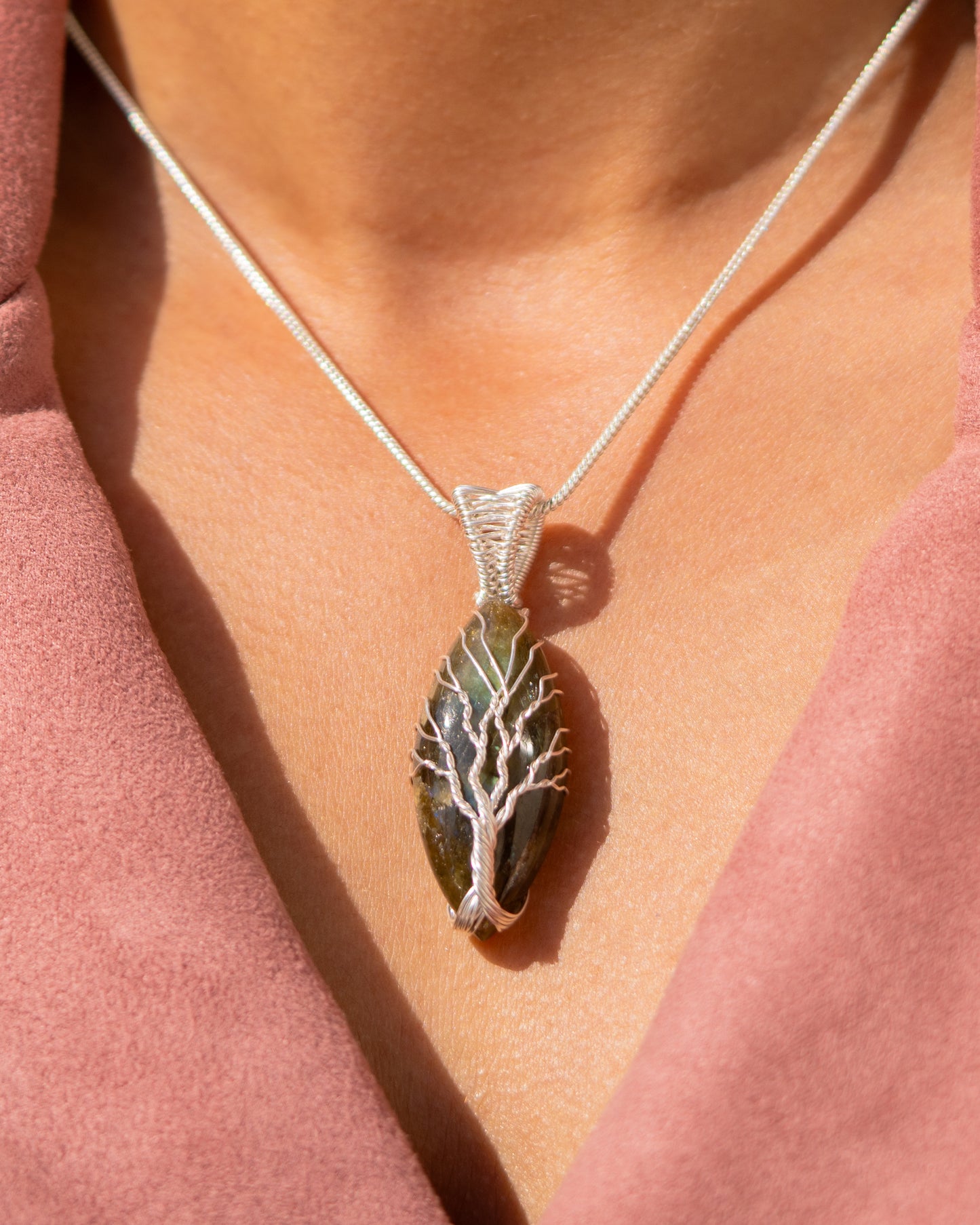 Labradorite Tree of Life Pendant - Handwoven Silver Wire Wrapped Necklace