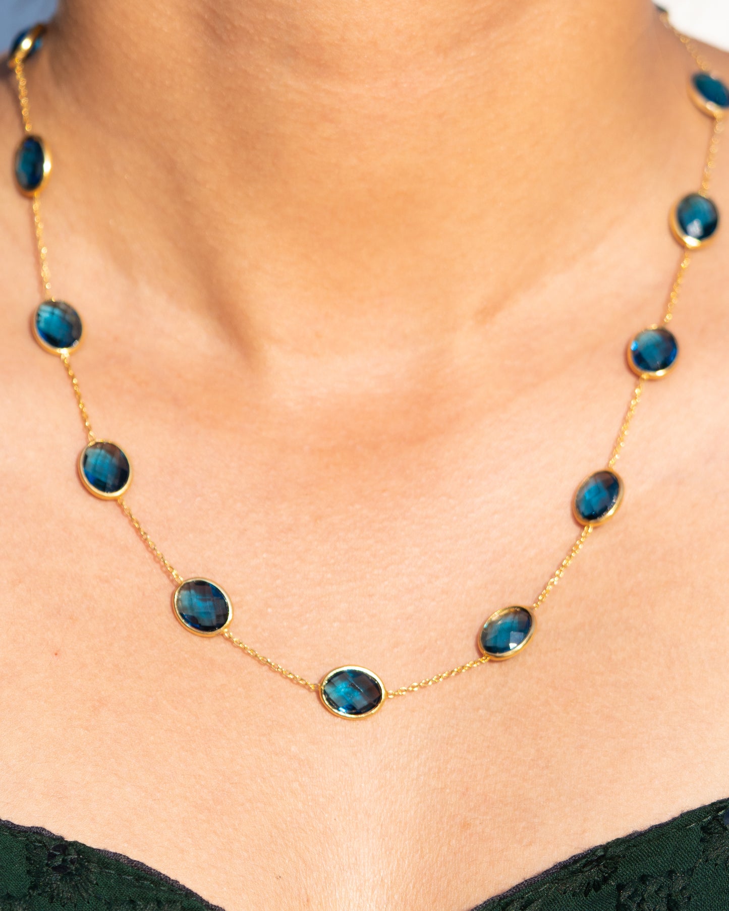 Blue Sapphire Bezel Necklace
