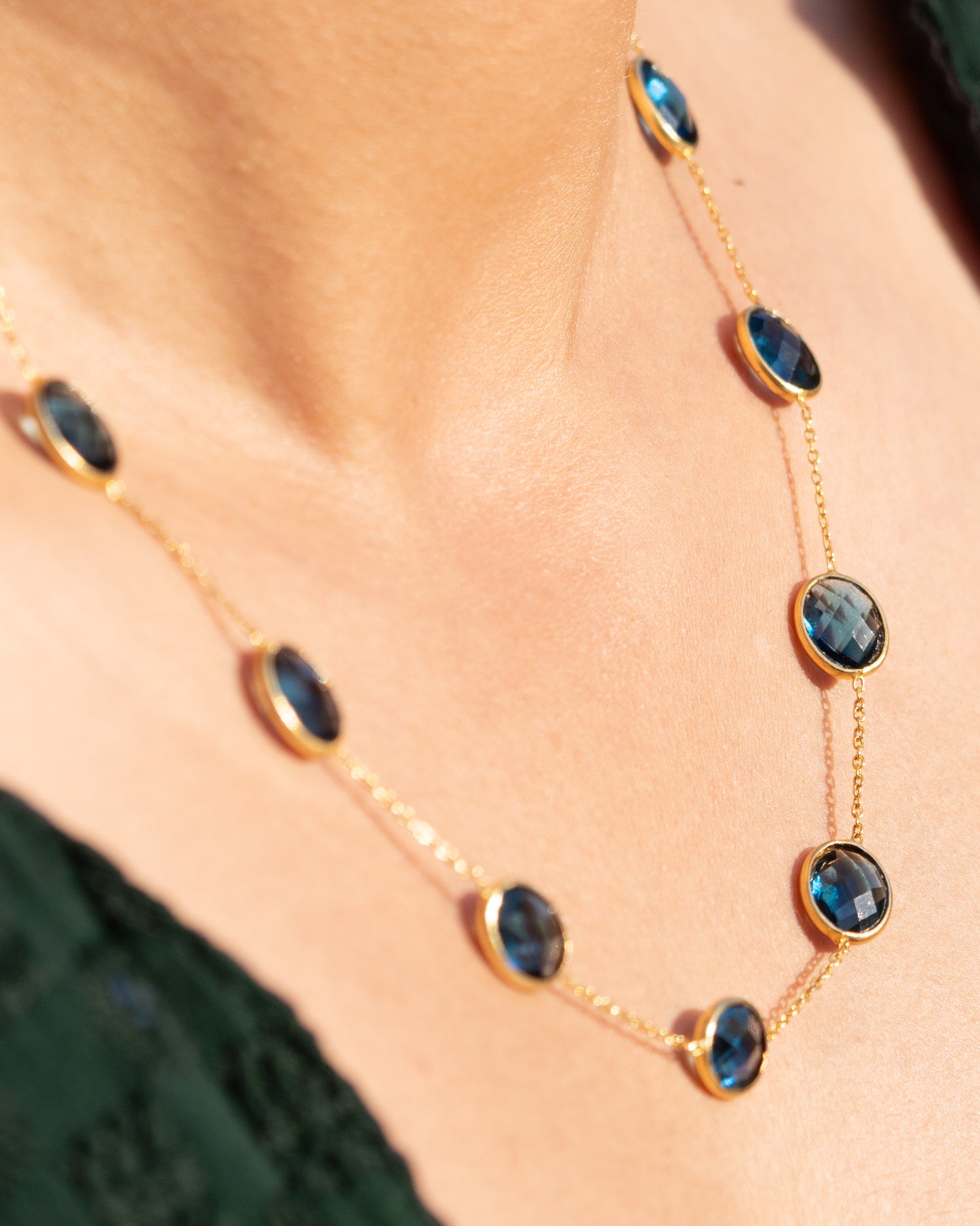 Blue Sapphire Bezel Necklace