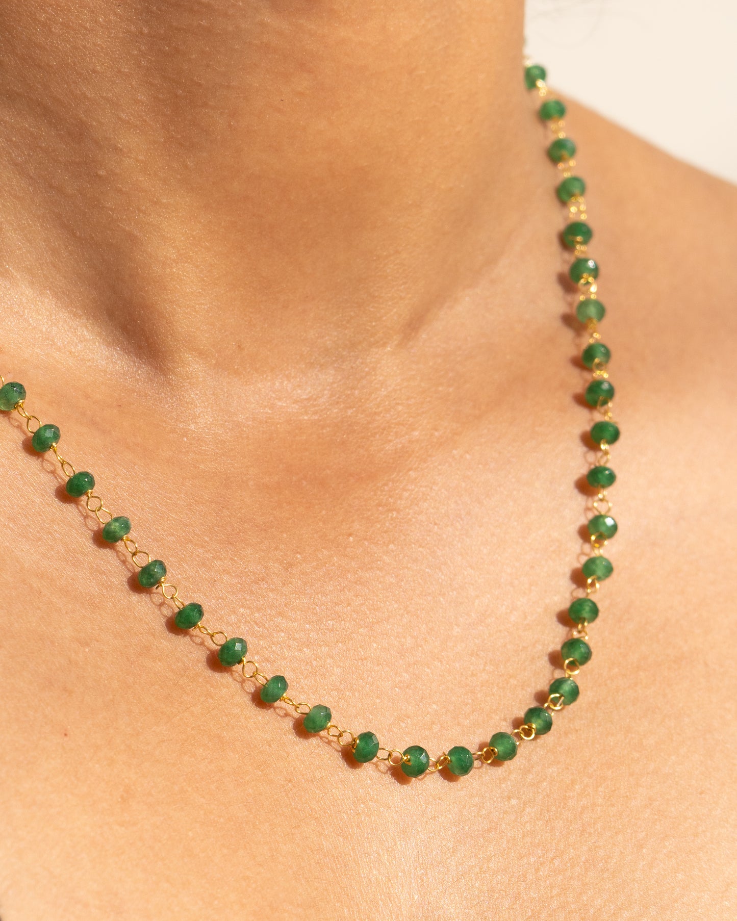 Natural Emerald Beaded Necklace - Handmade Dark Green Gemstone Jewelry