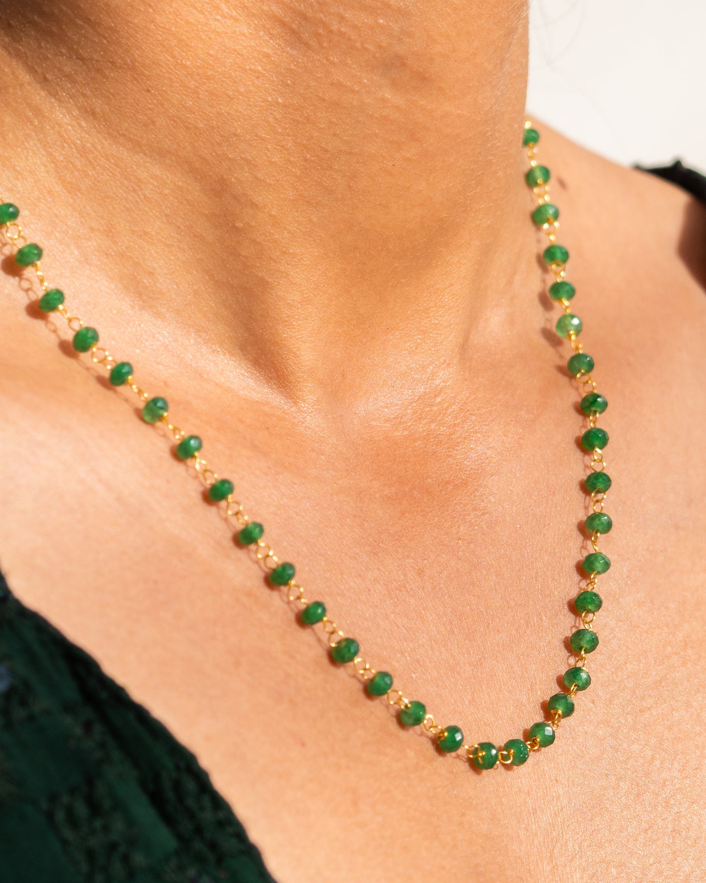 Natural Emerald Beaded Necklace - Handmade Dark Green Gemstone Jewelry