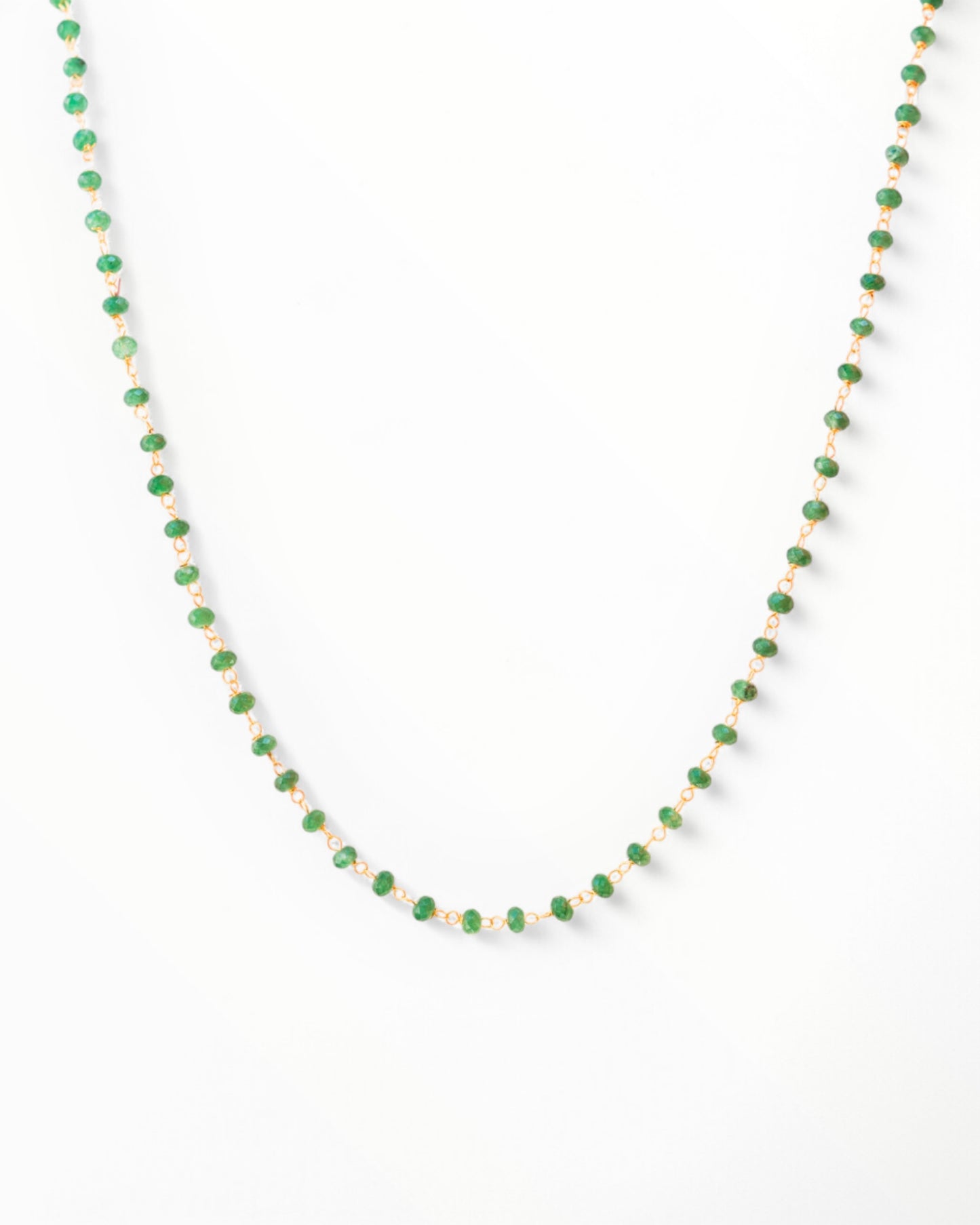 Natural Emerald Beaded Necklace - Handmade Dark Green Gemstone Jewelry