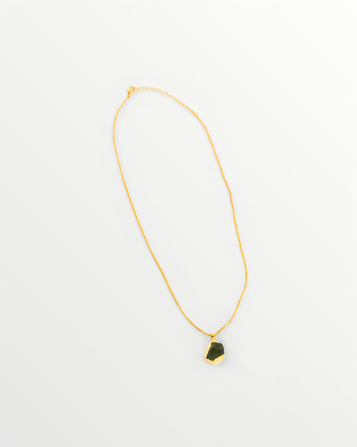 Raw Green Tourmaline Gold Pendant Necklace - Natural Crystal Jewelry