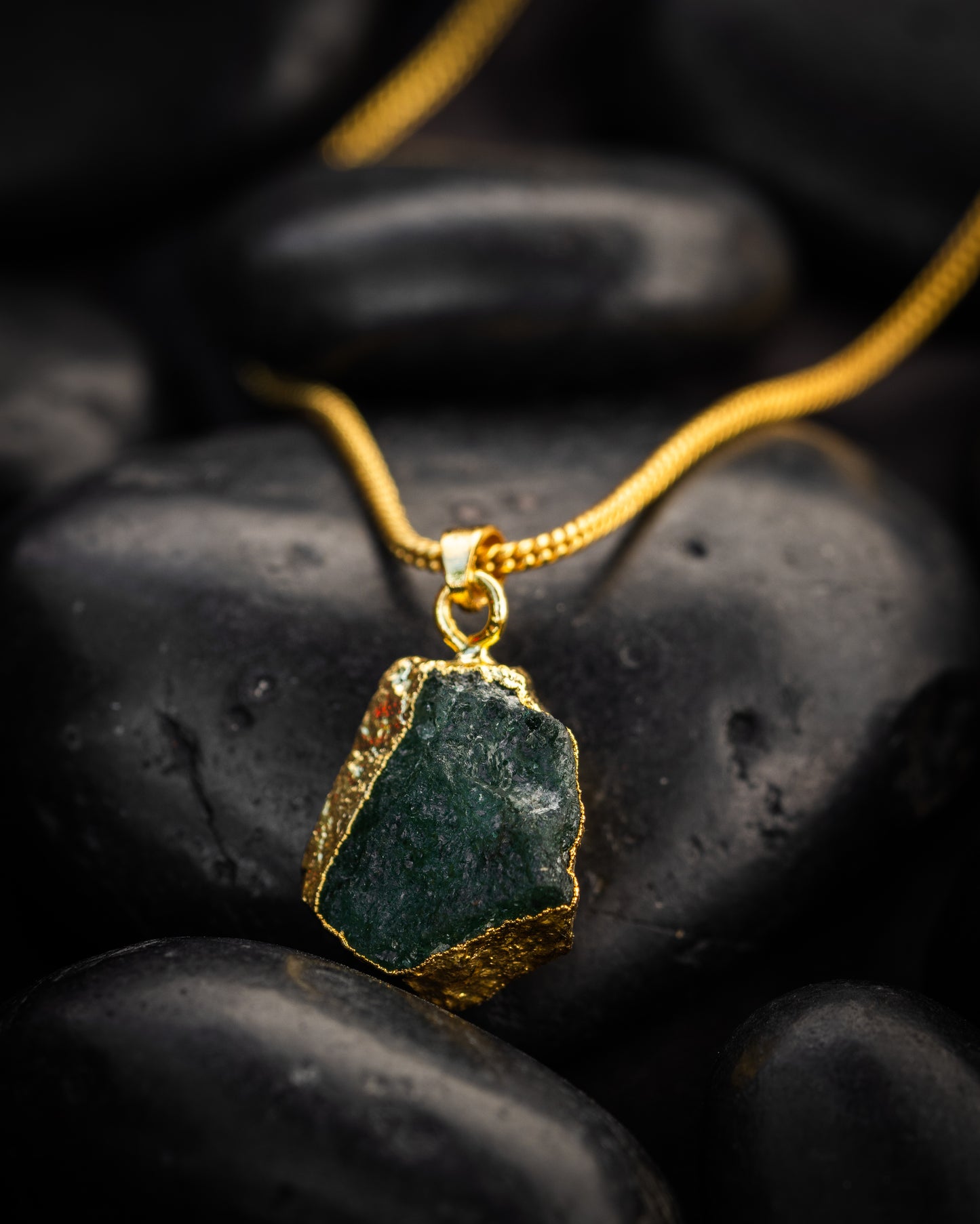 Raw Green Tourmaline Gold Pendant Necklace - Natural Crystal Jewelry