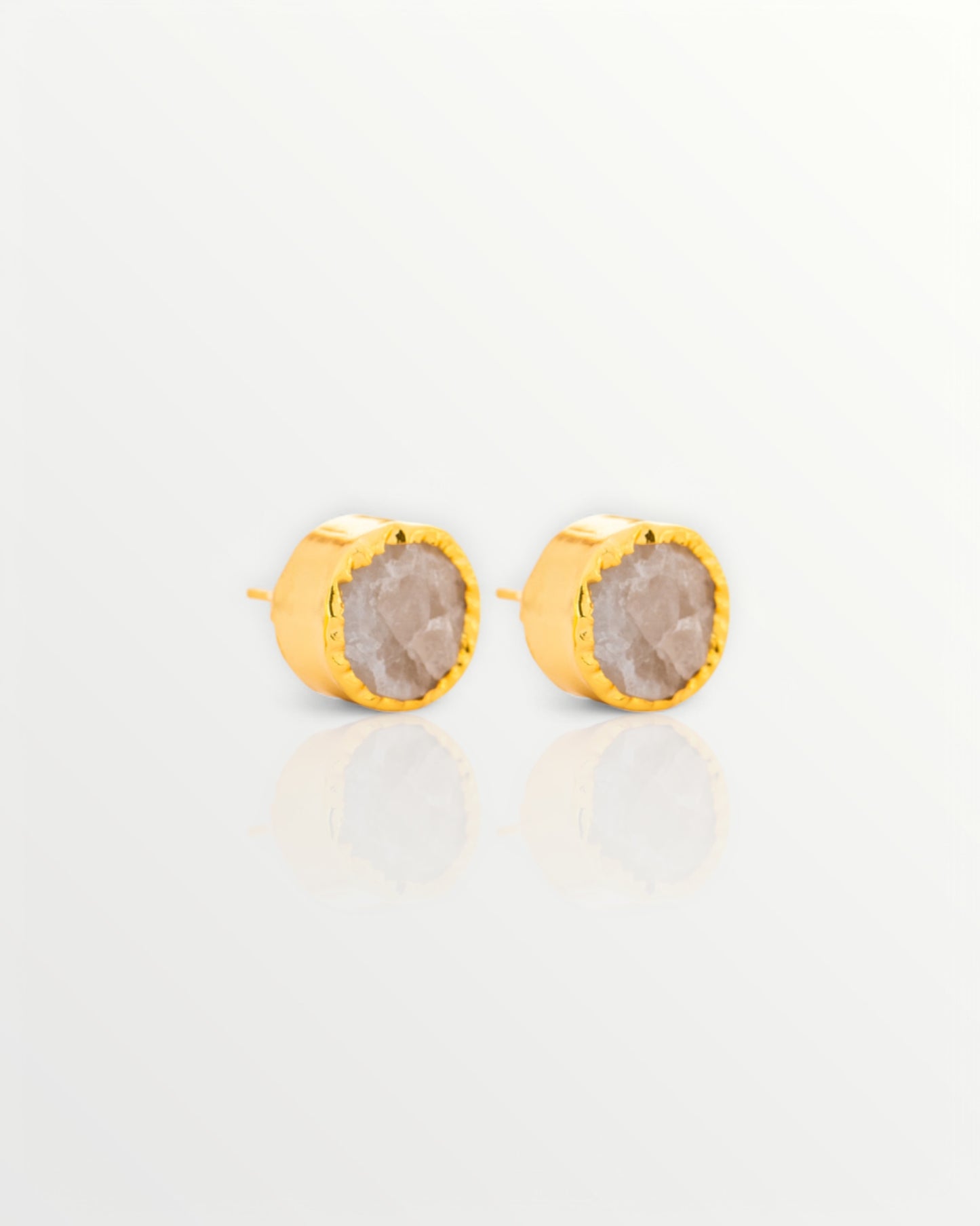 Raw White Quartz Brass Stud Earrings - Handcrafted Jaipur Artisan Jewelry