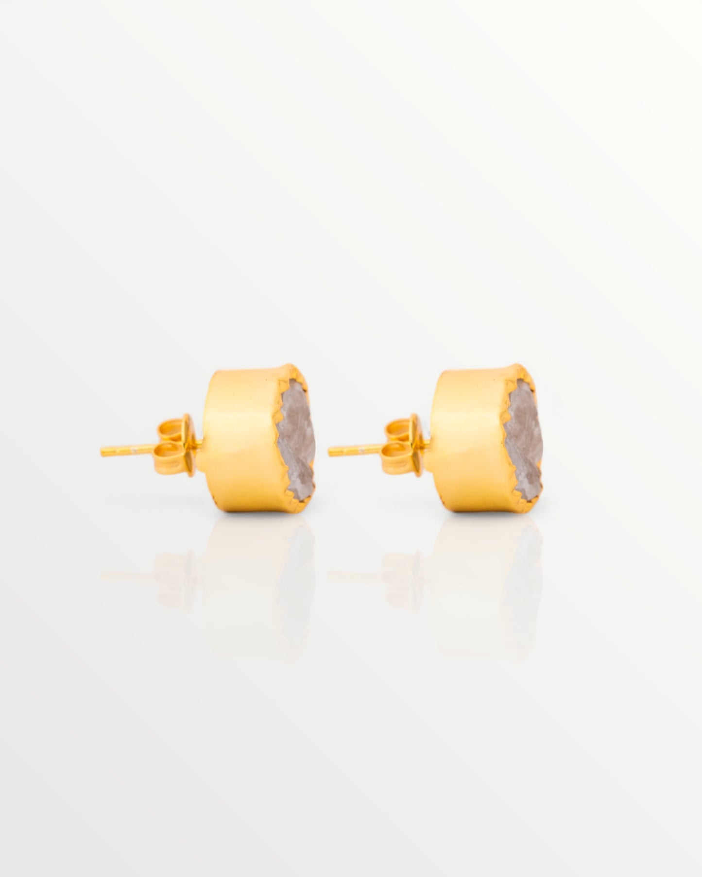 Raw White Quartz Brass Stud Earrings - Handcrafted Jaipur Artisan Jewelry