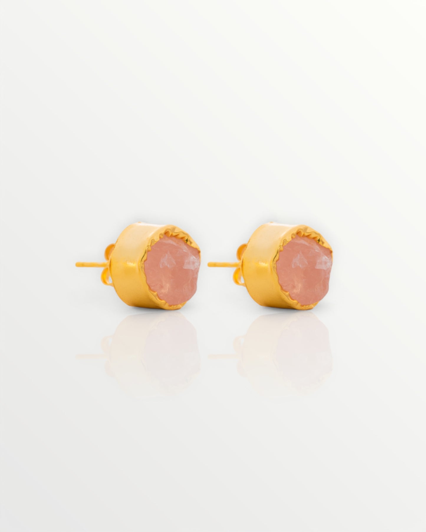 Natural Rose Quartz Stud Earrings - Handcrafted Jaipur Artisan Jewelry