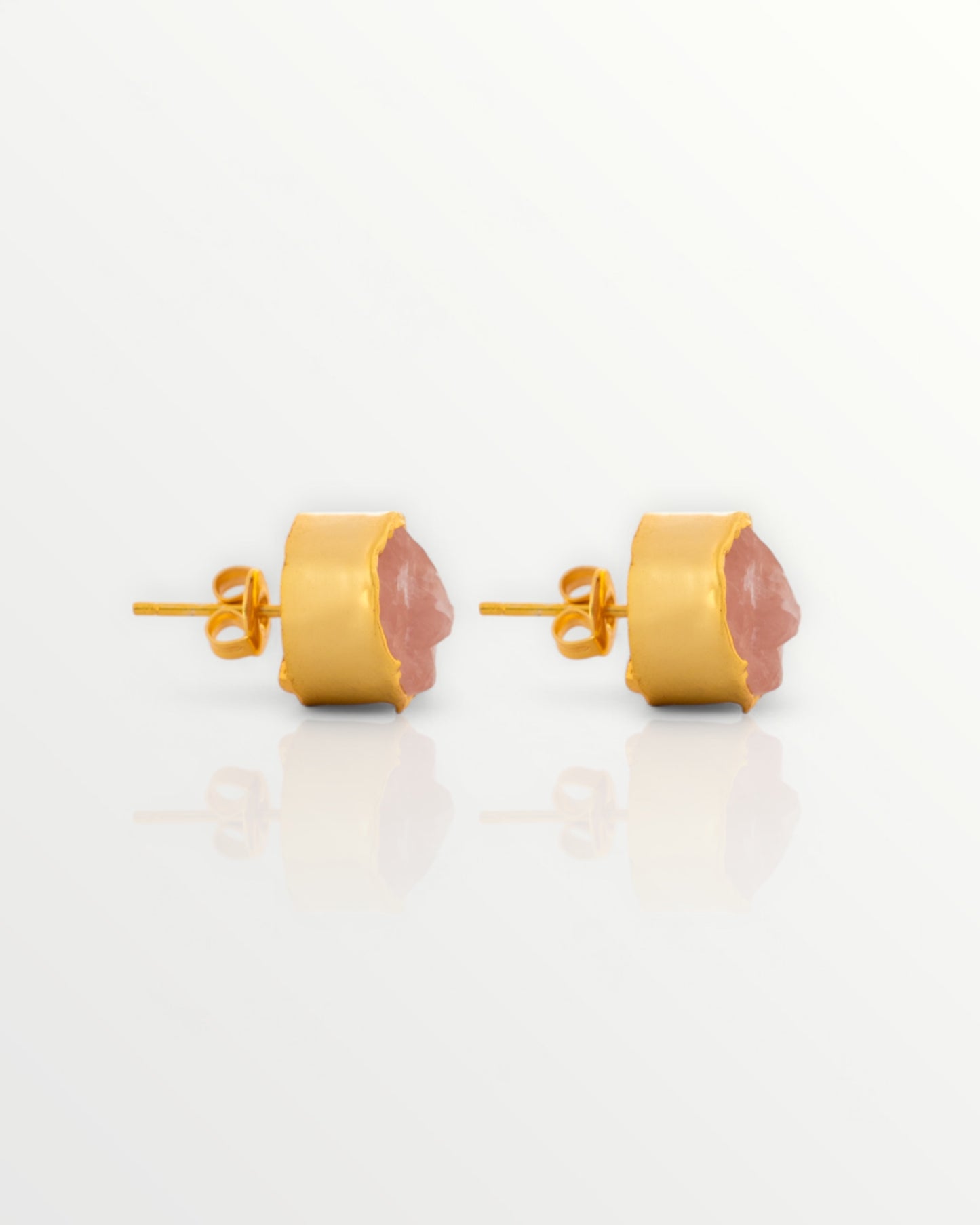 Natural Rose Quartz Stud Earrings - Handcrafted Jaipur Artisan Jewelry