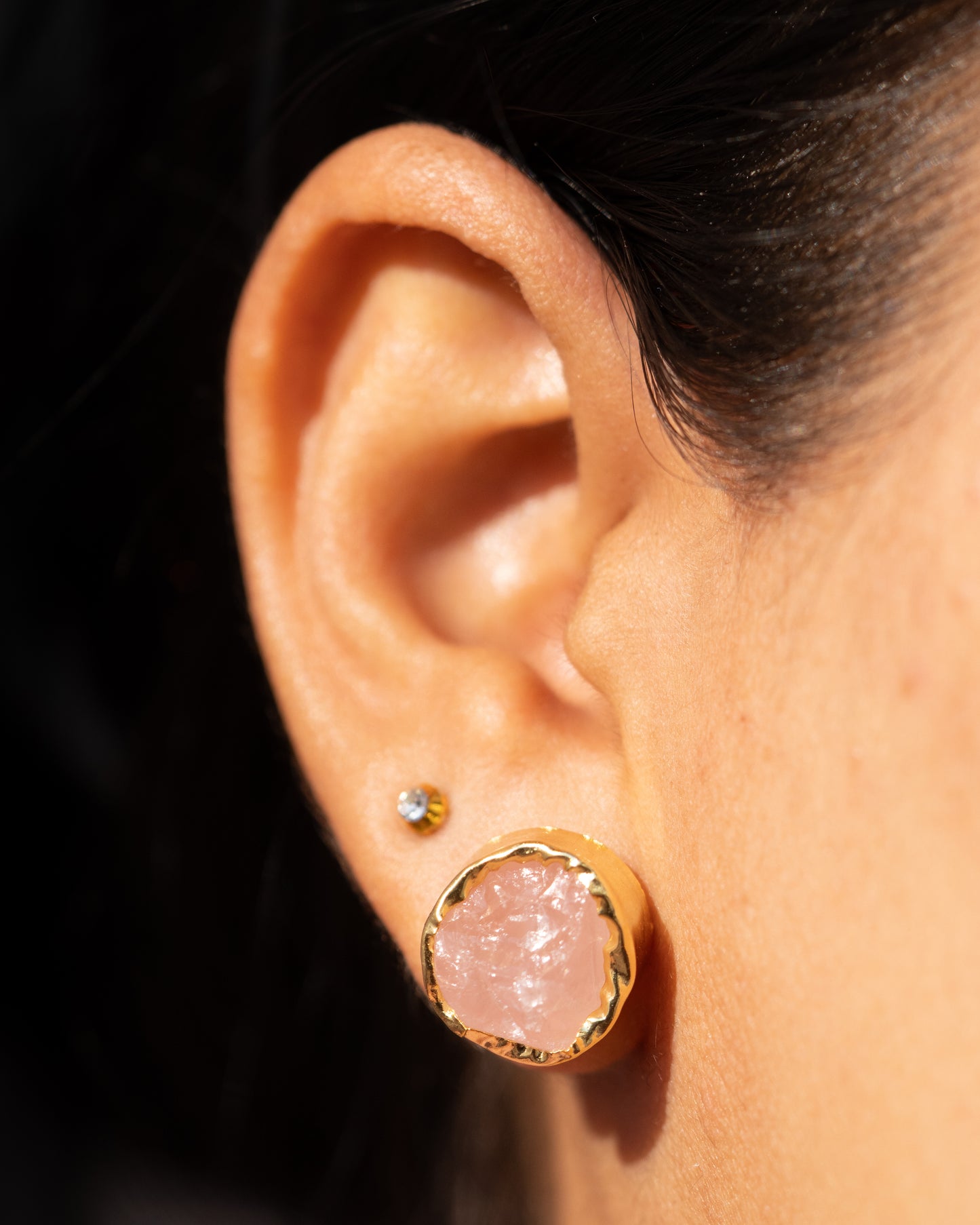 Natural Rose Quartz Stud Earrings - Handcrafted Jaipur Artisan Jewelry
