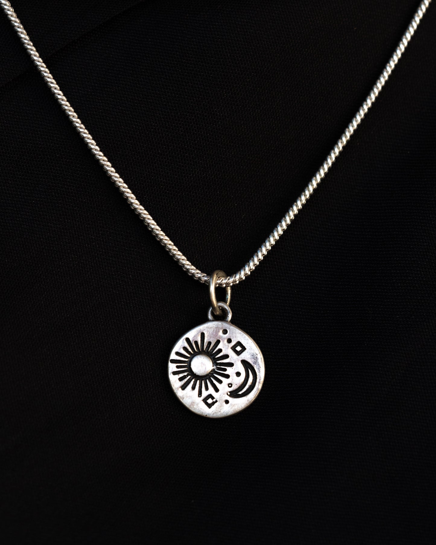 Handcrafted 925 Sterling Silver Sun and Moon Necklace