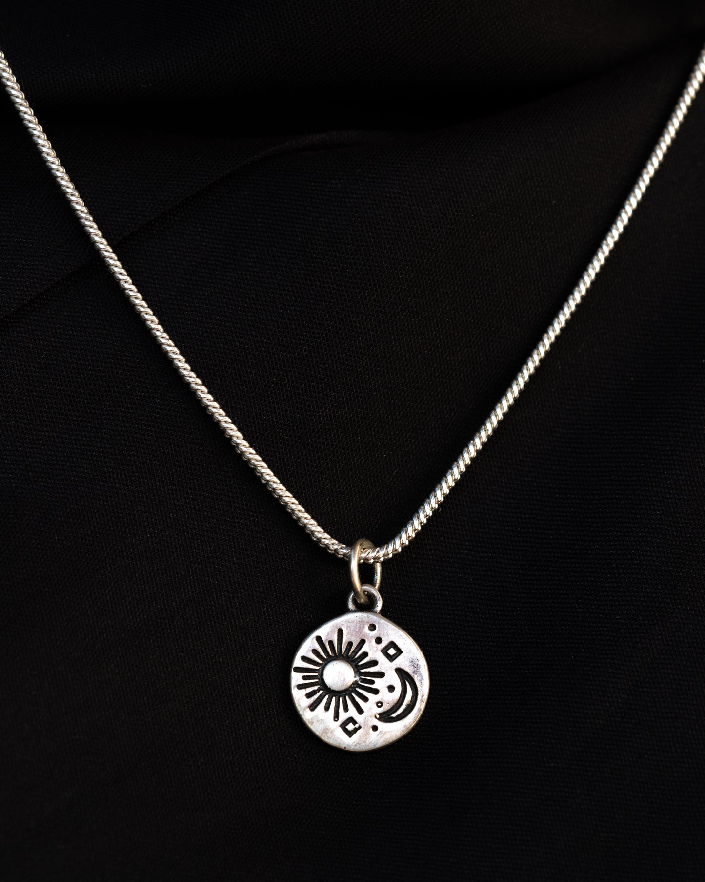 Handcrafted 925 Sterling Silver Sun and Moon Necklace