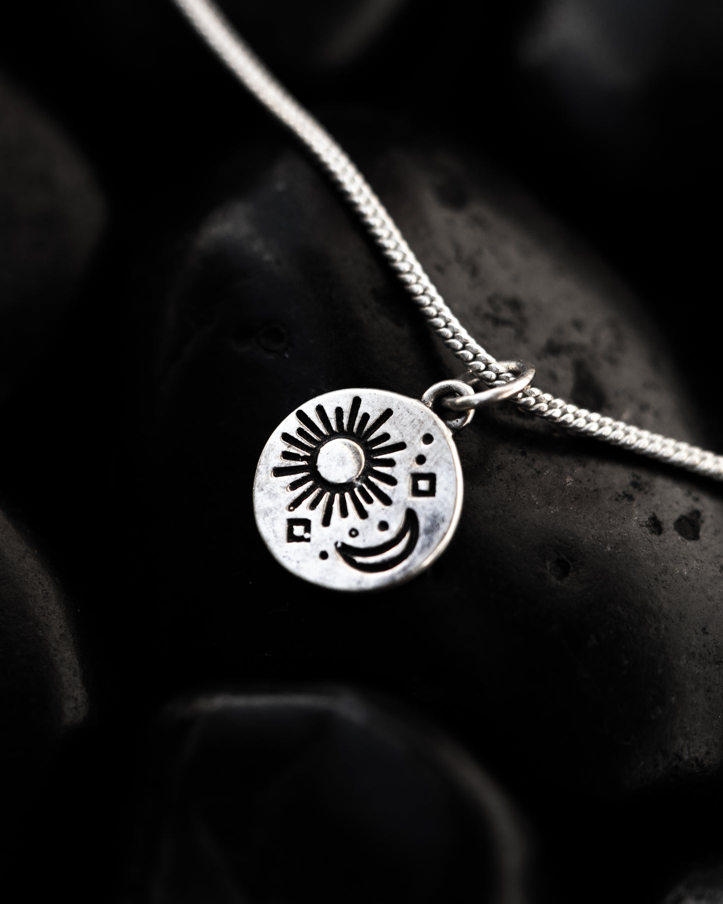 Handcrafted 925 Sterling Silver Sun and Moon Necklace