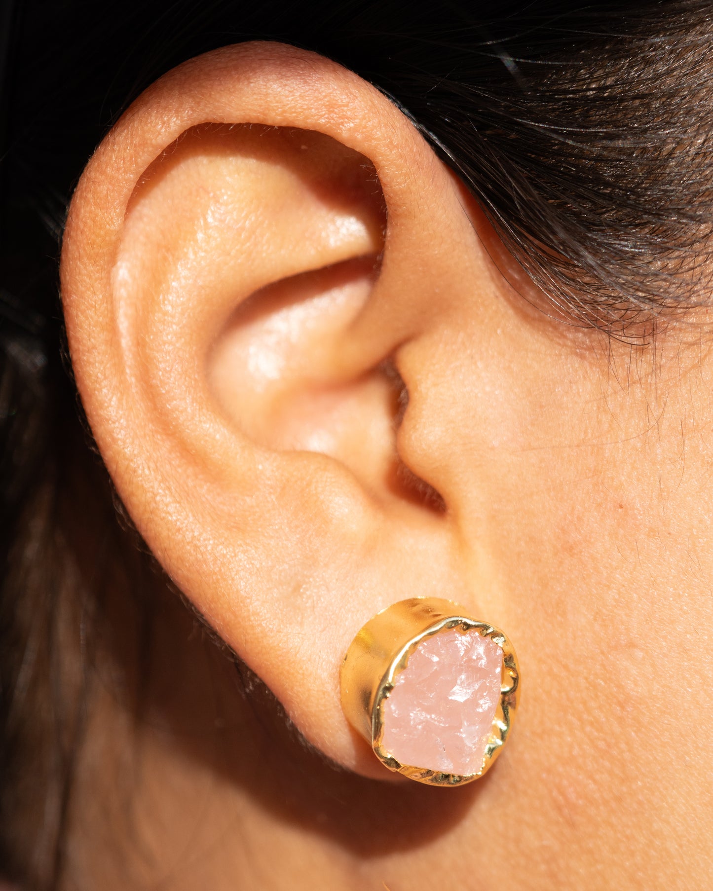 Natural Rose Quartz Stud Earrings - Handcrafted Jaipur Artisan Jewelry